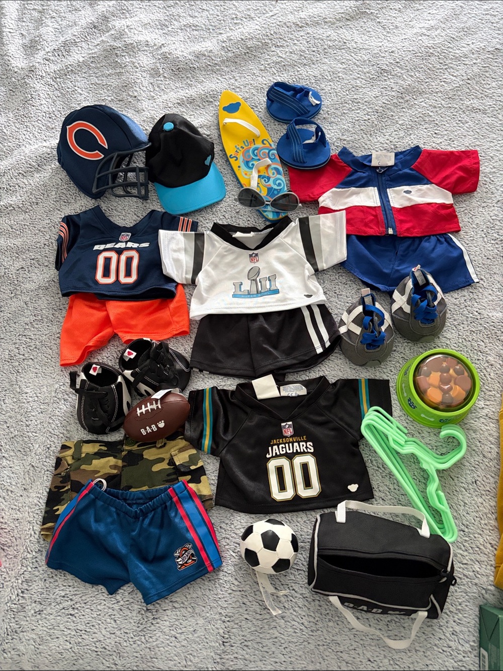 HUGE Build-A-Bear Bundle with Team Jerseys, Shoes, Accessories and Surfing Gear